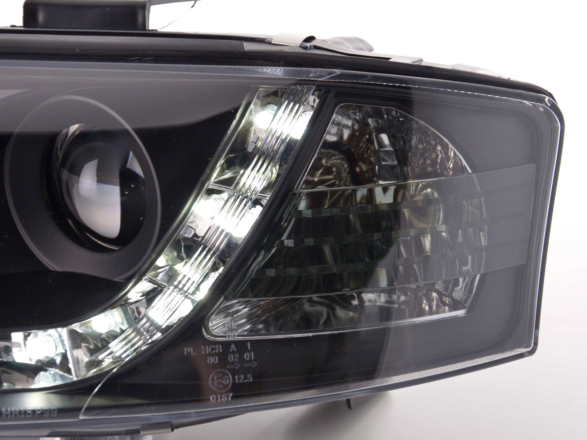 Scheinwerfer Set Daylight LED Tagfahrlicht Audi A6 4B 01-03 schwarz Scheinwerfer Set Daylight LED Tagfahrlicht Audi A6 4B 01-03 schwarz